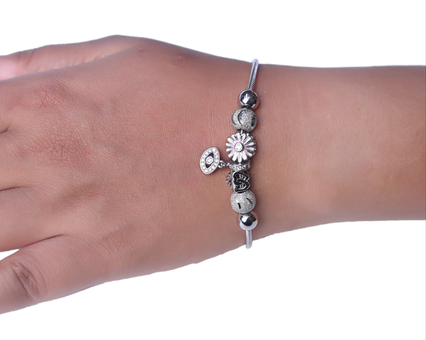 sterling silver bracelets with stones daisy petal charm detail