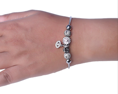 sterling silver bracelets with stones daisy petal charm detail