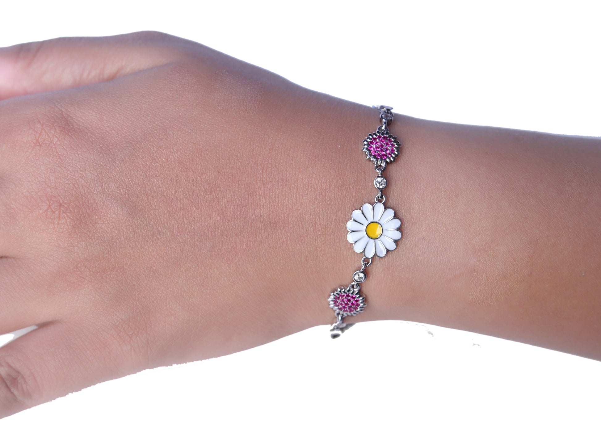 sterling silver bracelets with stones white daisy petal detail
