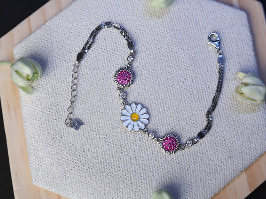 handmade charm bracelets white daisy floral silver design