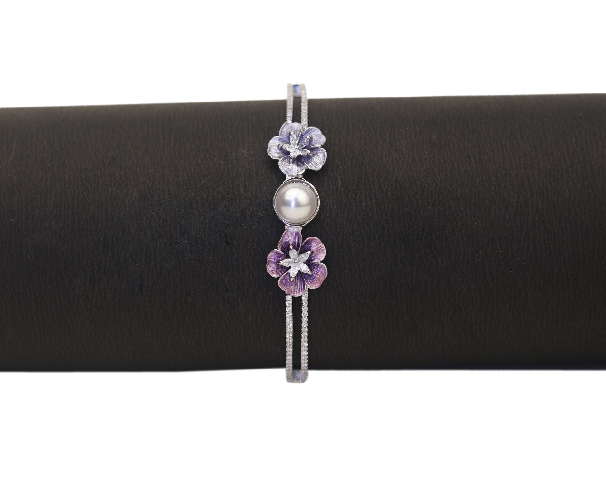 silver studded bracelet lavender bloom pearl artisan detail