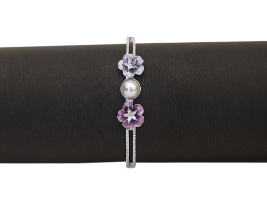 silver studded bracelet lavender bloom pearl artisan detail