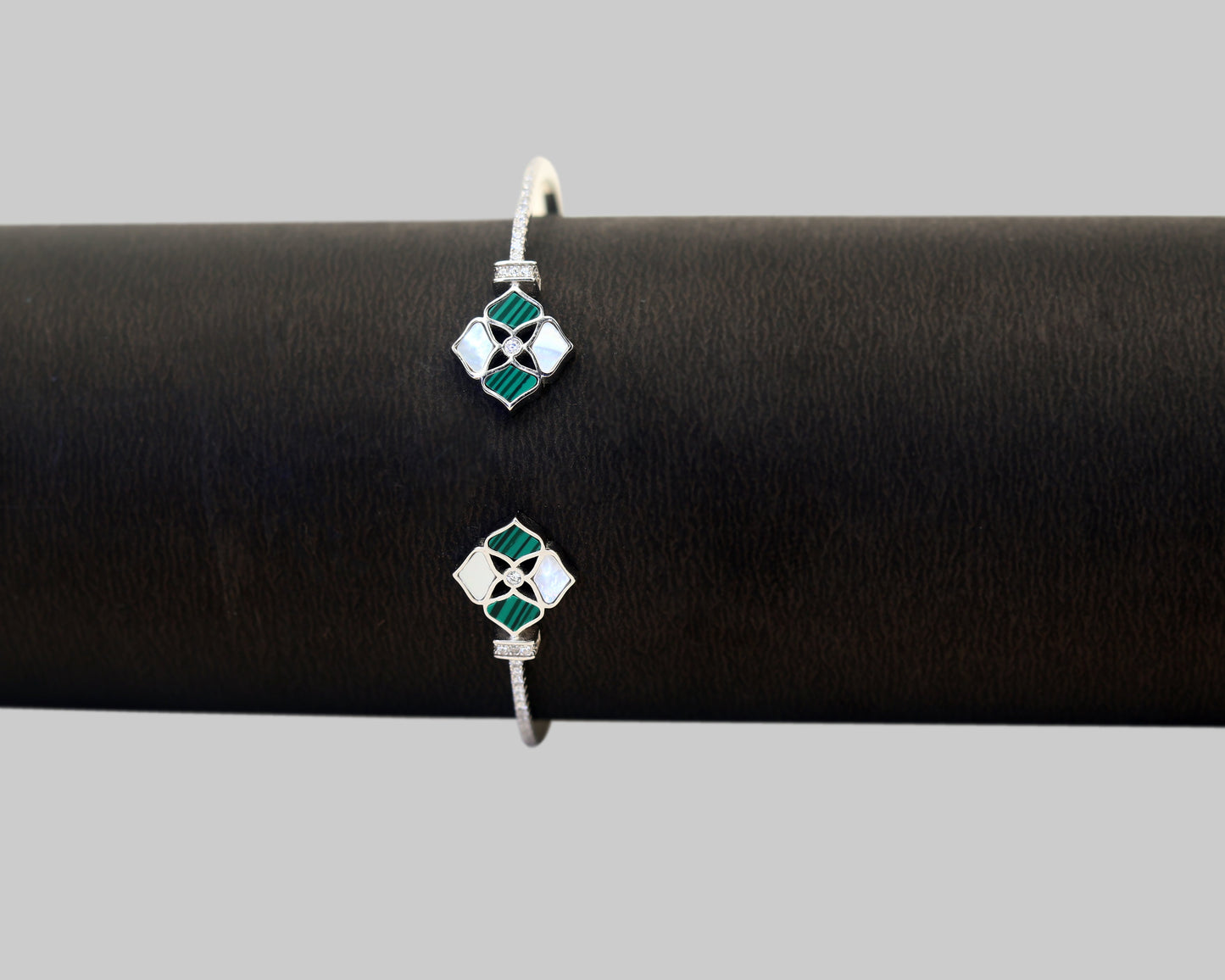 silver studded bracelet malachite green motif stone detail