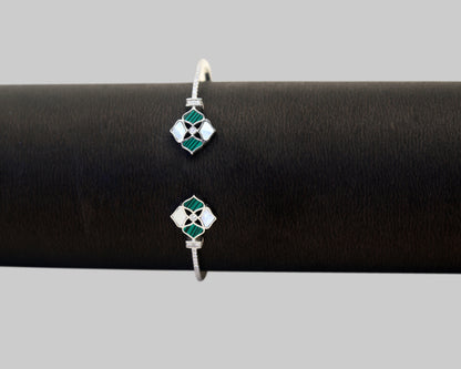 silver studded bracelet malachite green motif stone detail