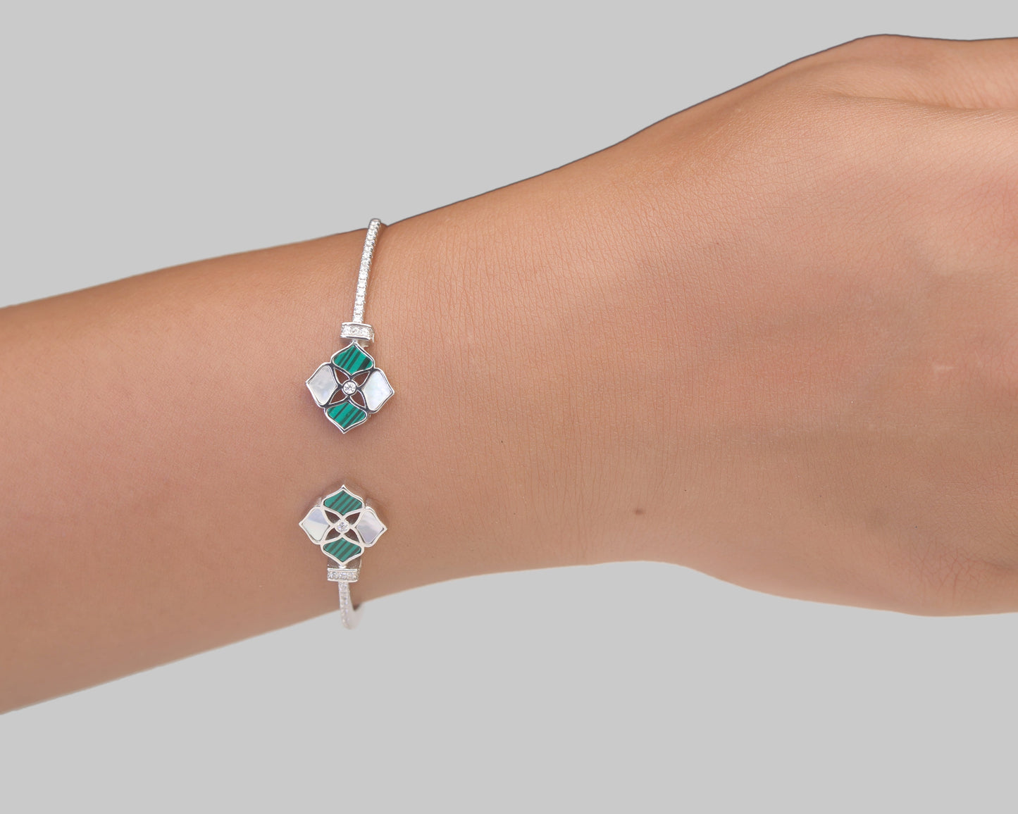 sterling silver bracelets with stones malachite motif design