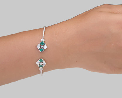 sterling silver bracelets with stones malachite motif design