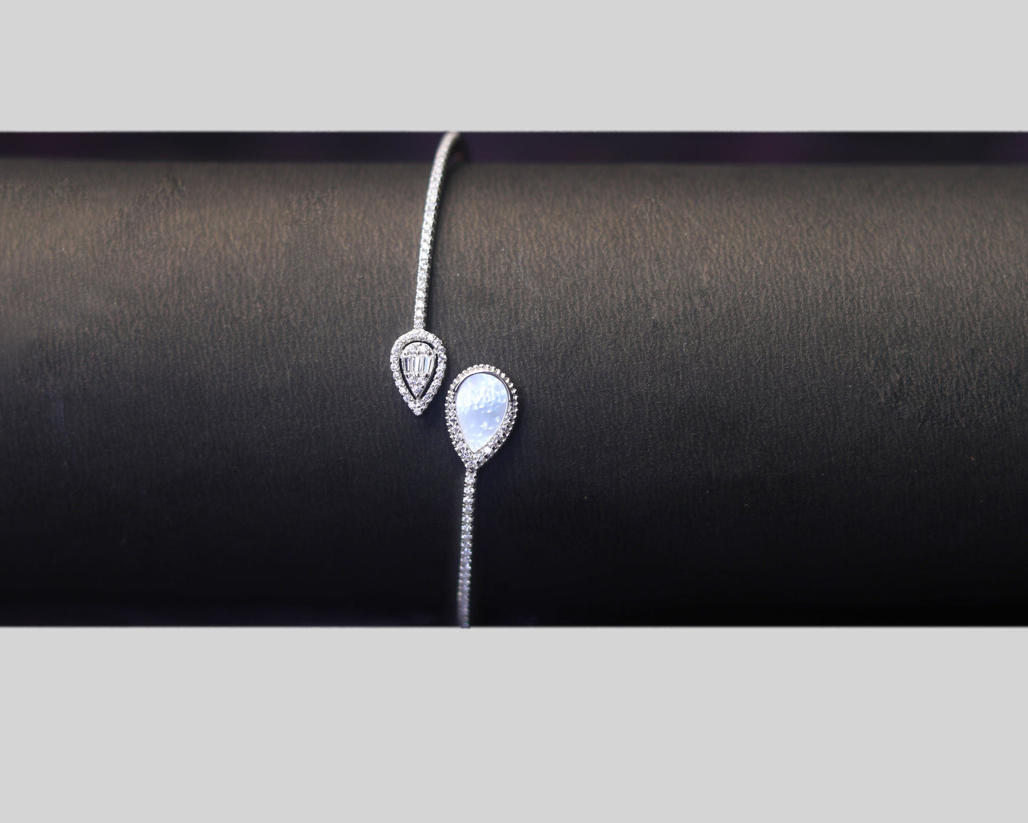 silver studded bracelet mother of pearl teardrop iridescent detail