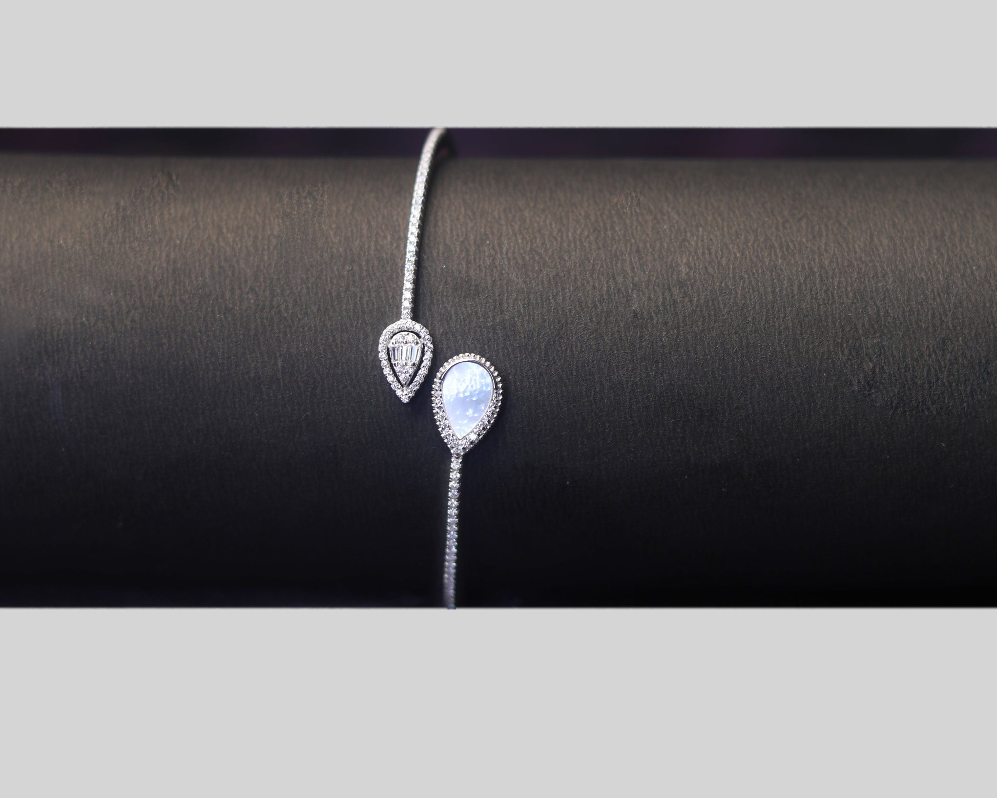 silver studded bracelet mother of pearl teardrop iridescent detail