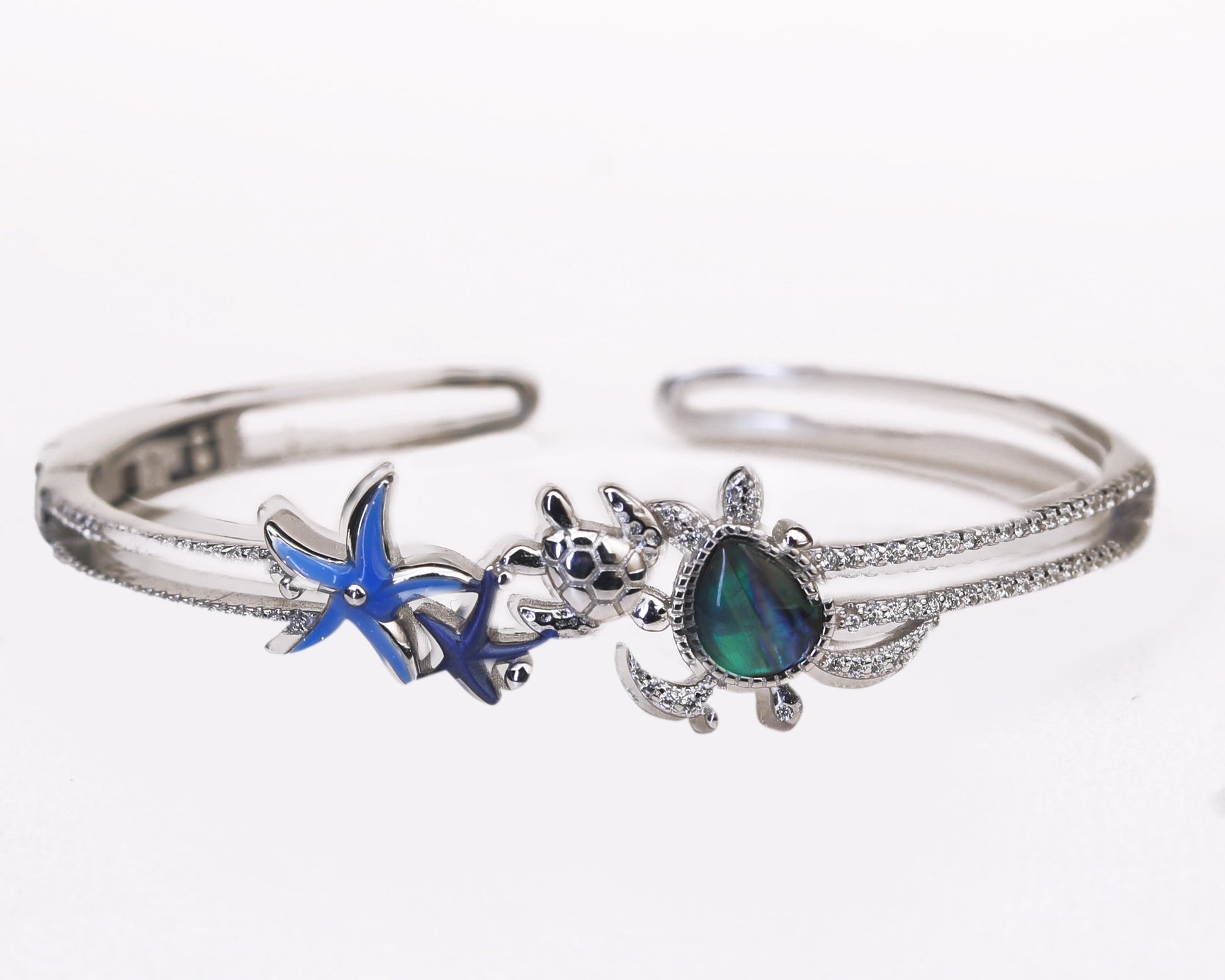 925 sterling silver bangle bracelets sea life enamel charm worn