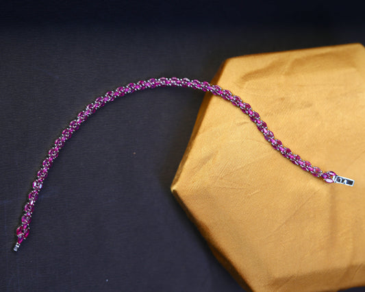silver studded bracelet fuchsia stone vivid pink setting detail