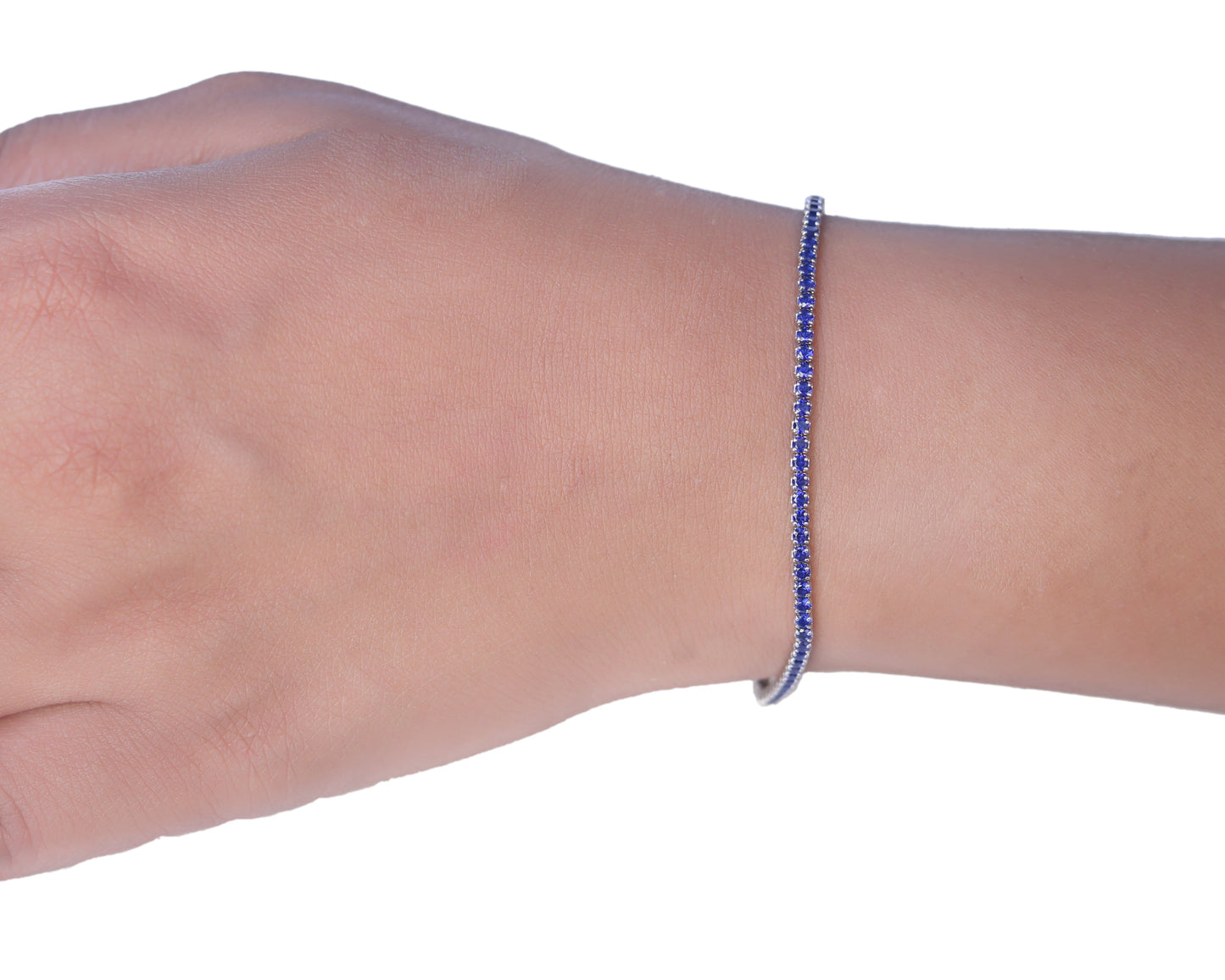 silver studded bracelet midnight sapphire blue stone tennis detail