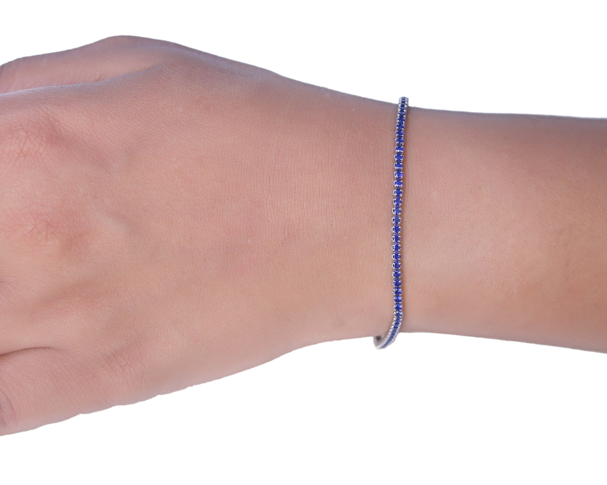 silver studded bracelet midnight sapphire blue stone tennis detail