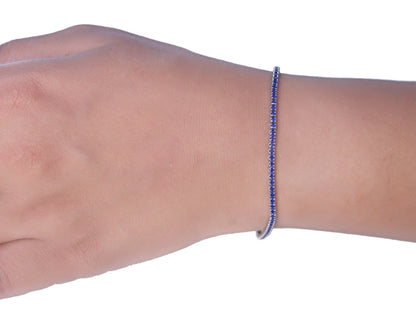 silver studded bracelet midnight sapphire blue stone tennis detail