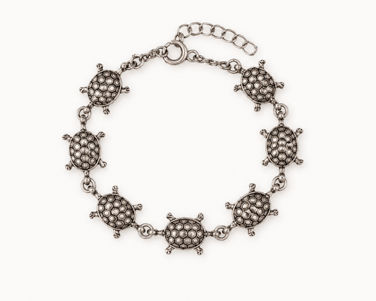 handmade charm bracelets turtle charm oxidised silver design