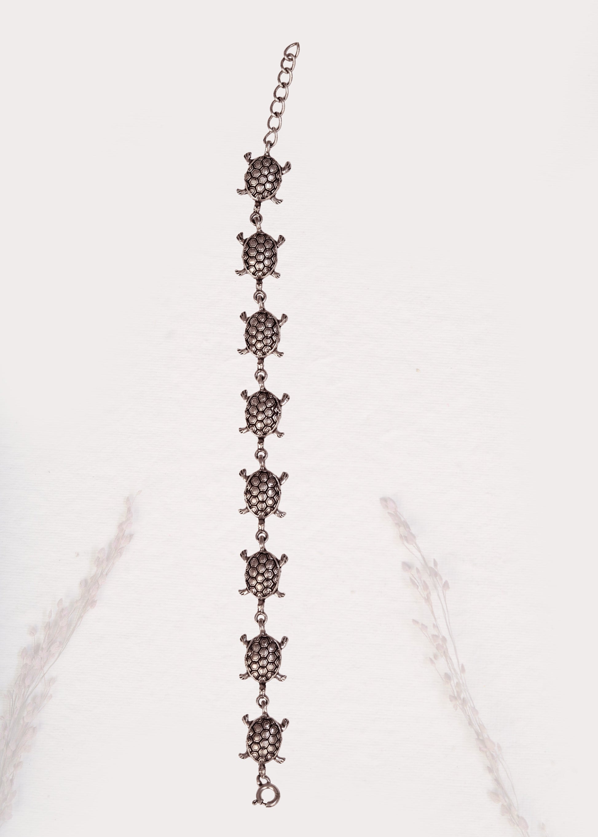 sterling silver antique bracelet turtle charm oxidised detail