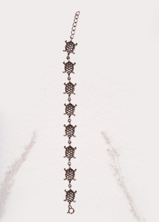 sterling silver antique bracelet turtle charm oxidised detail