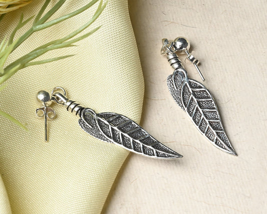Puremoon Oxidized Silver Leaf Shape Earrings for Women