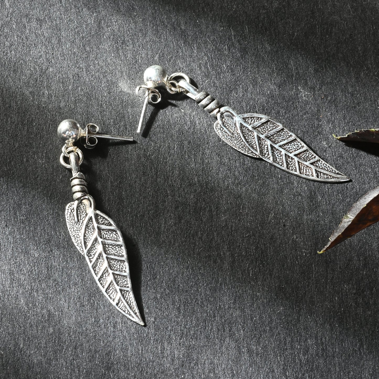 Puremoon Oxidized Silver Leaf Shape Earrings for Women