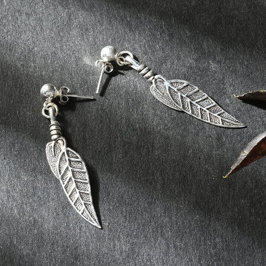 Puremoon Oxidized Silver Leaf Shape Earrings for Women