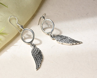 Puremoon Oxidized Silver Wing Shape Earrings for Women