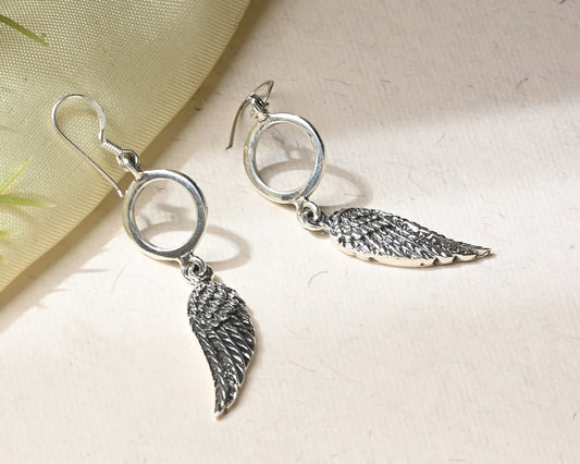 Puremoon Oxidized Silver Wing Shape Earrings for Women