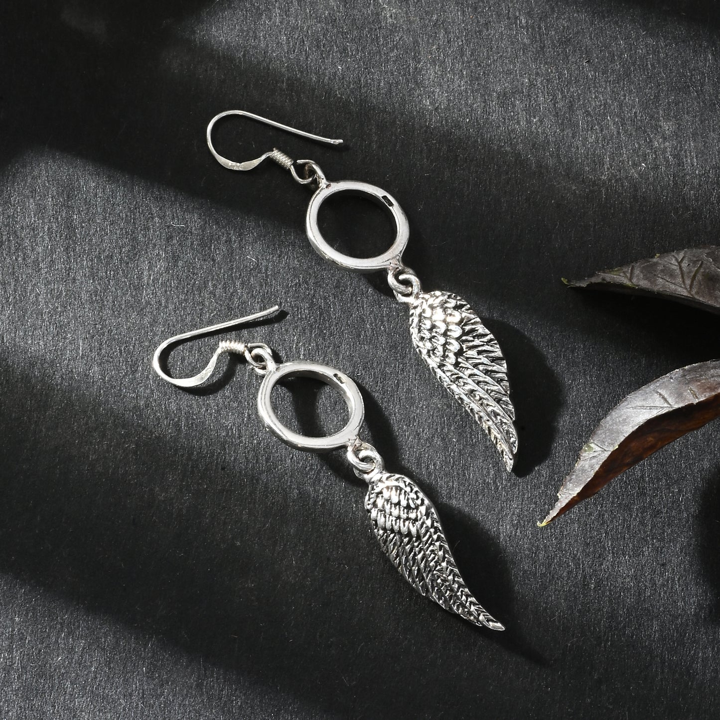 Puremoon Oxidized Silver Wing Shape Earrings for Women