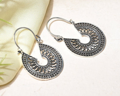 Puremoon Oxidized Silver Loop Earrings for Women
