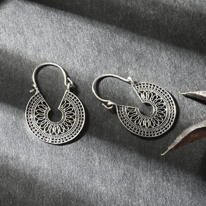 Puremoon Oxidized Silver Loop Earrings for Women