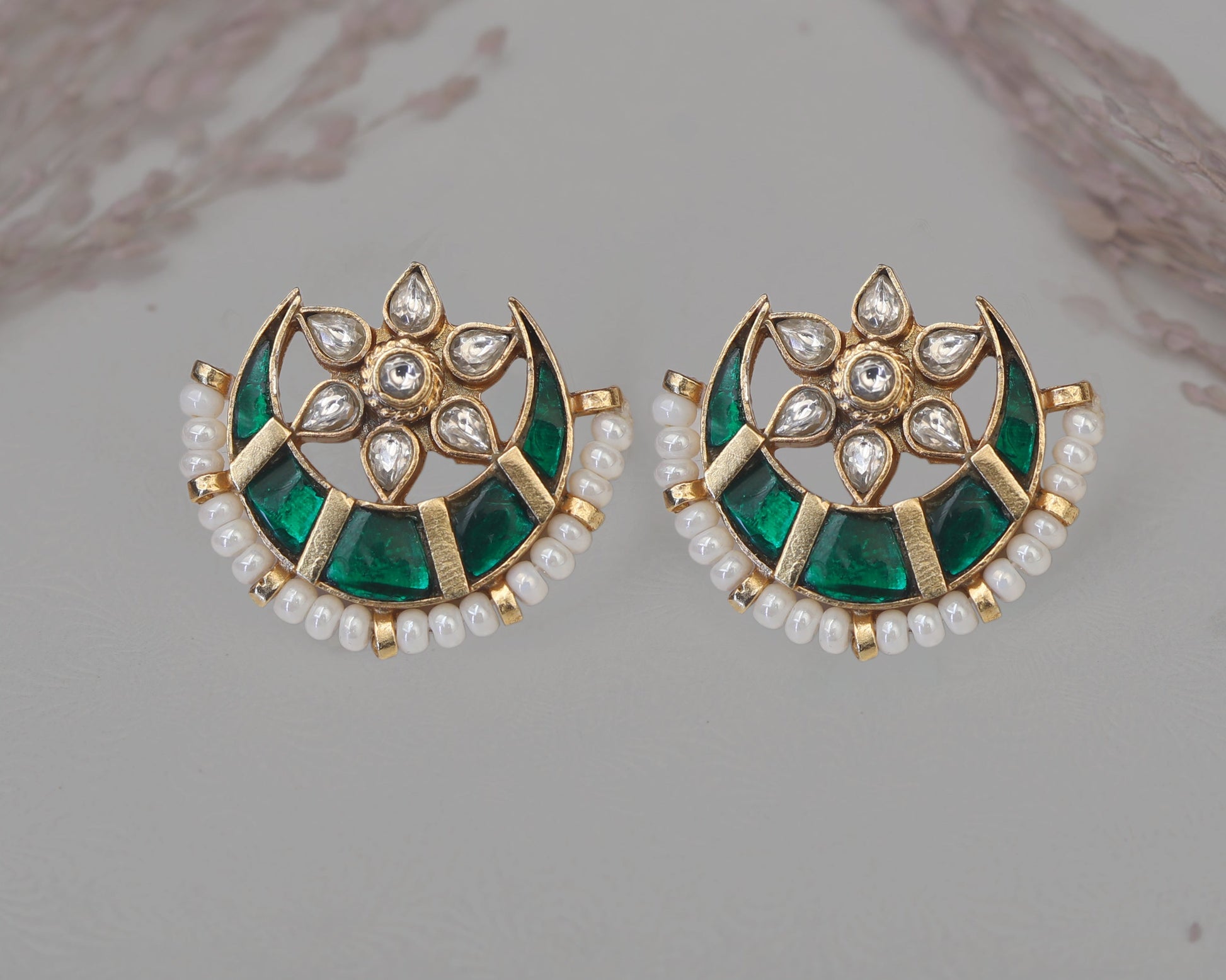 sterling silver stone earrings green ethnic setting detail