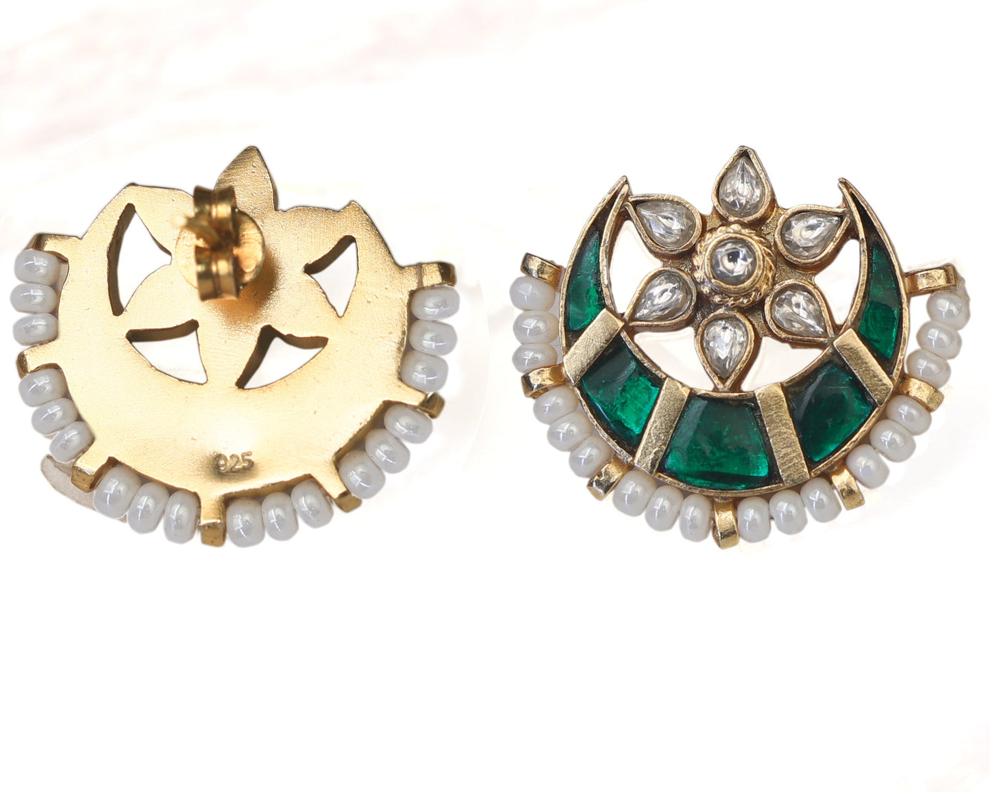 stud earrings for women sterling silver ethnic green stone