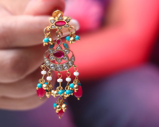 sterling silver pendant earrings Kundan Chandbali statement