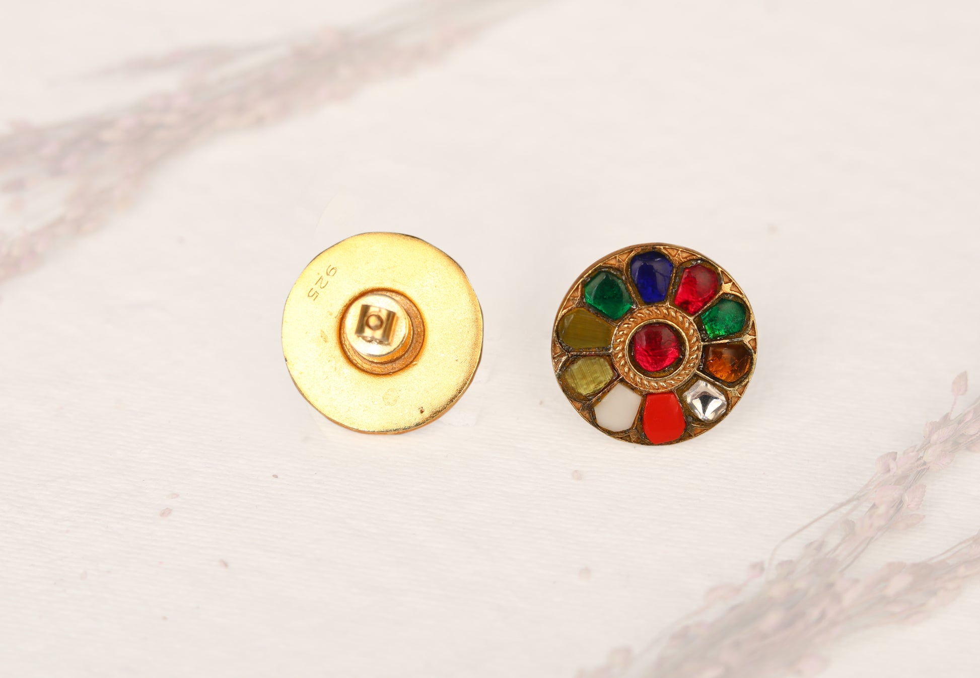 stud earrings for women sterling silver Meenakari ethnic round