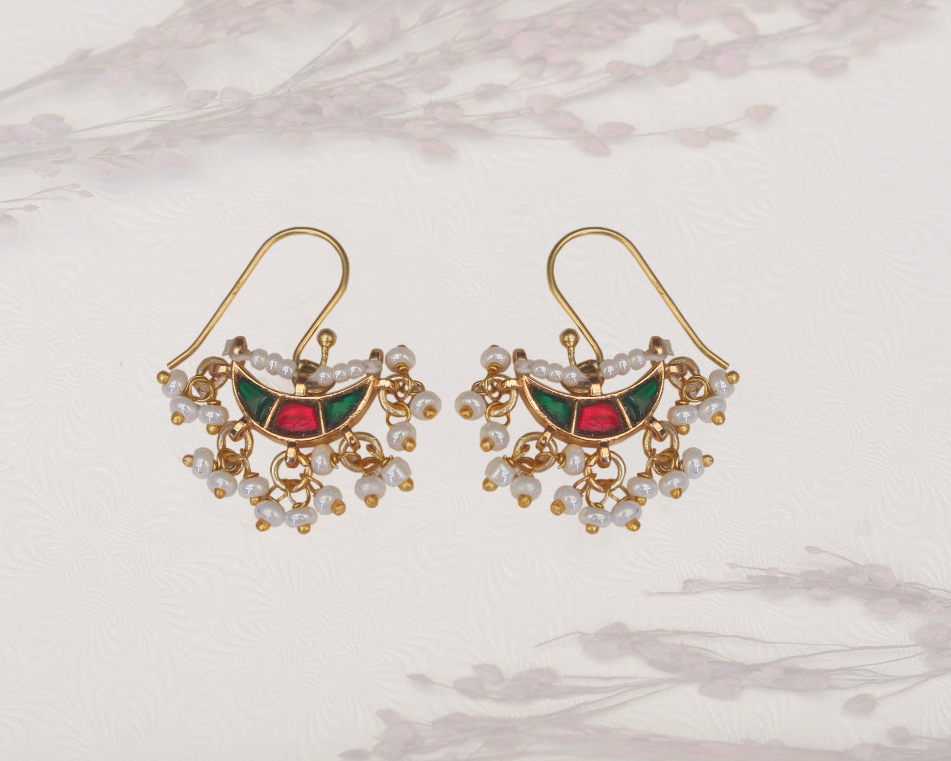 sterling silver stone earrings Meenakari enamel pearl detail