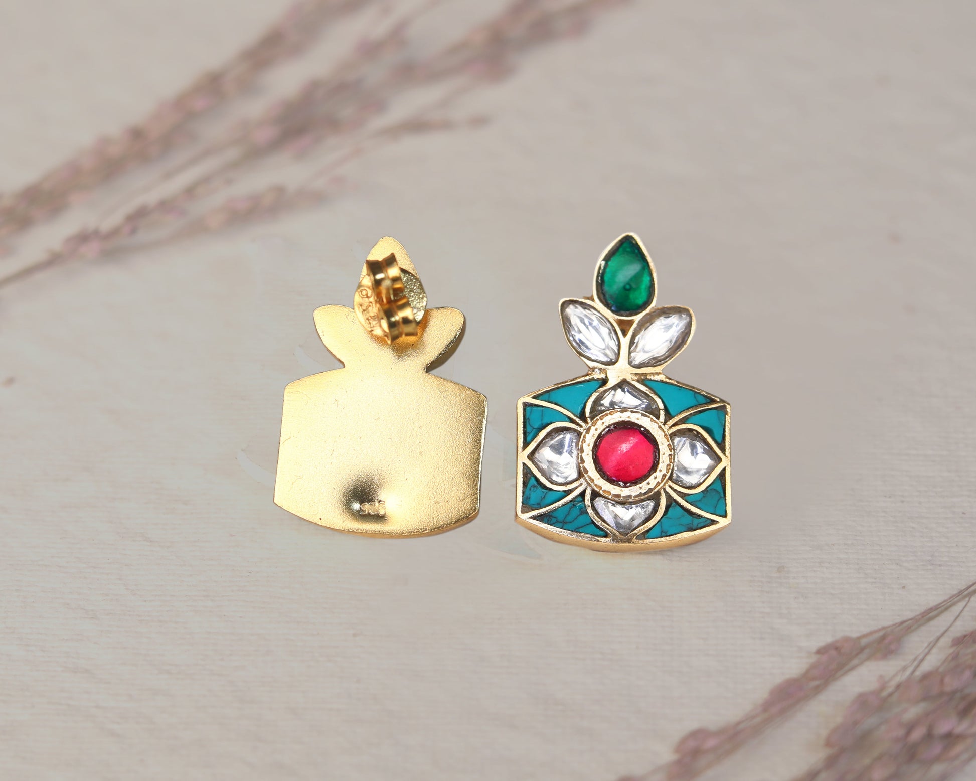 earrings sterling silver 925 turquoise Meena floral worn