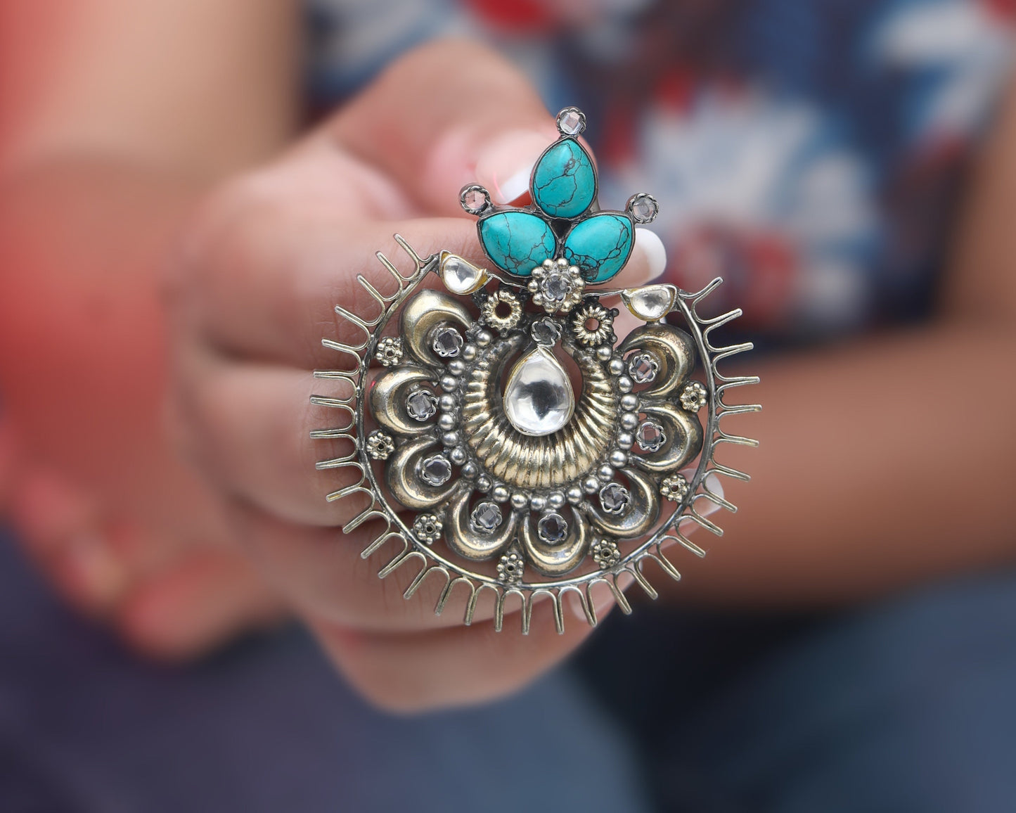 sterling silver oxidized earrings tribal Chandbali design