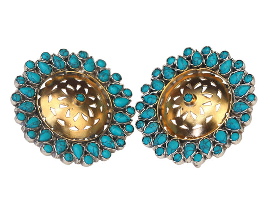 sterling silver stone earrings antique gold turquoise design