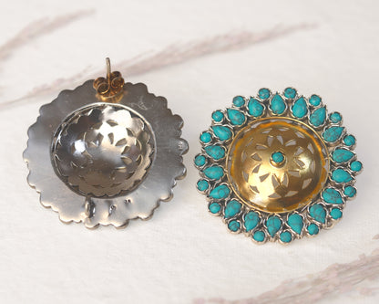 sterling silver pendant earrings antique gold turquoise worn