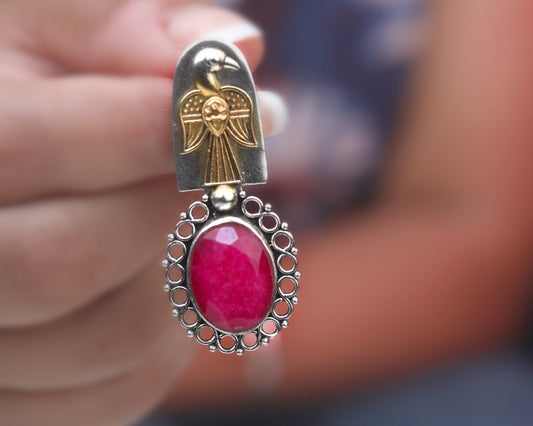 sterling silver stone earrings ruby vintage drop design