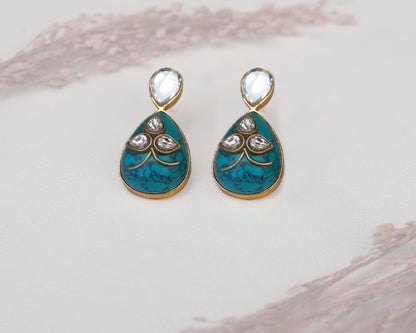 earrings sterling silver 925 turquoise Kundan setting detail
