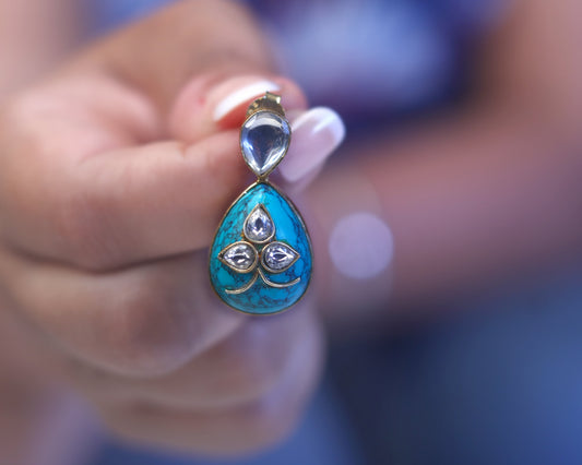 sterling silver stone earrings festive turquoise Kundan design