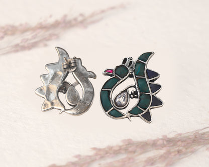 sterling silver pendant earrings artistic bird motif worn