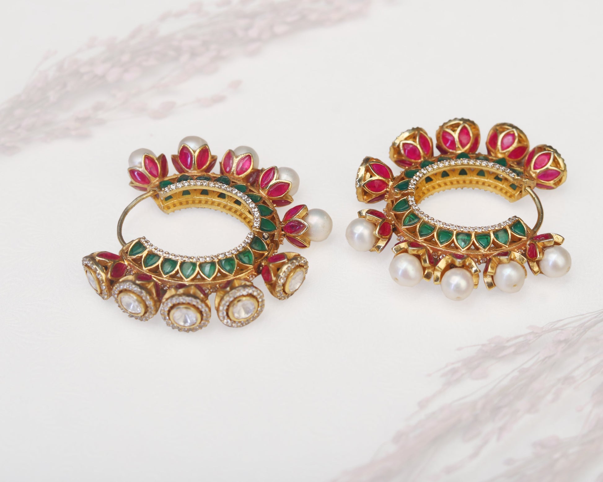 earrings sterling silver 925 ruby green stone setting detail