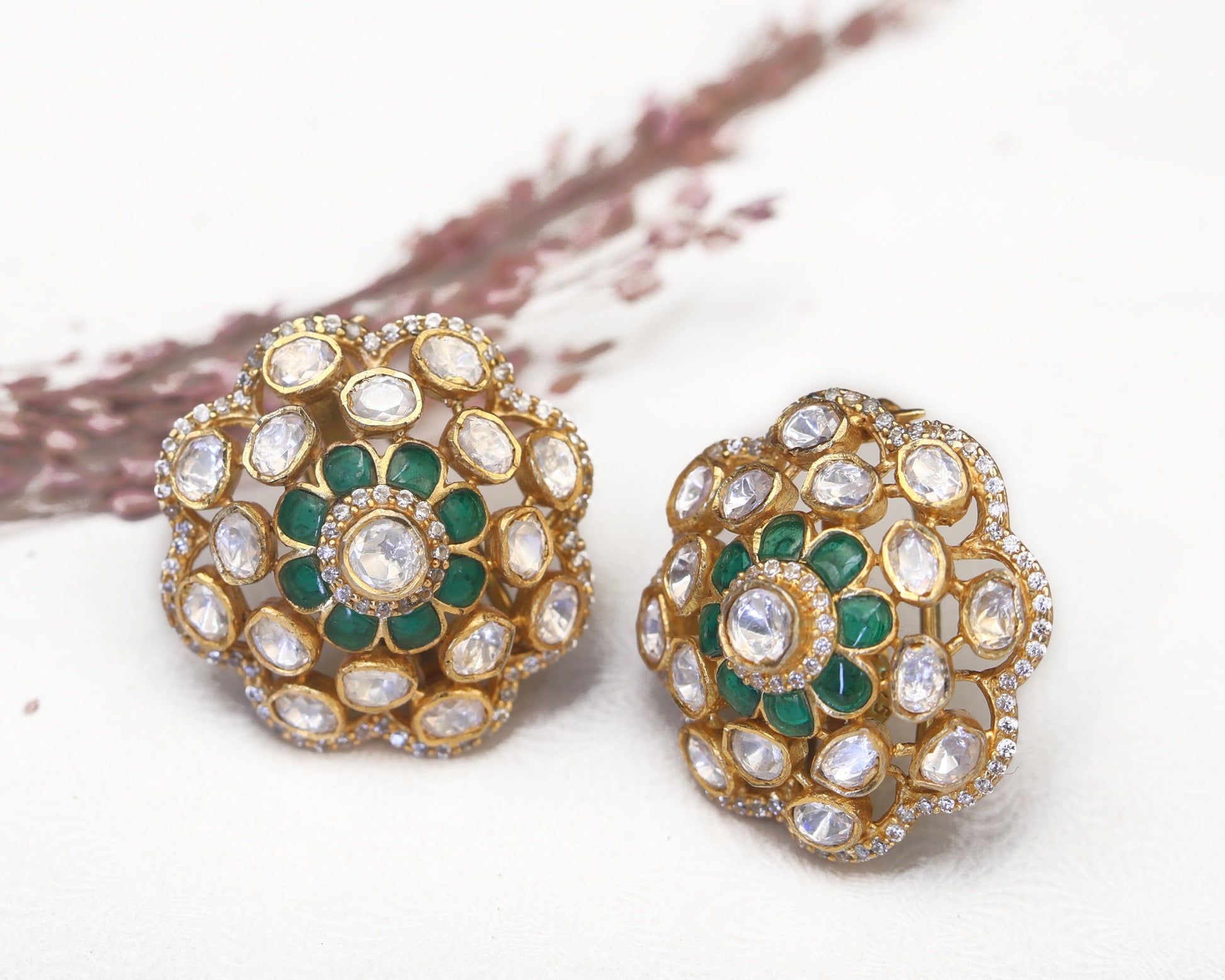 stud earrings for women sterling silver Polki bridal detail