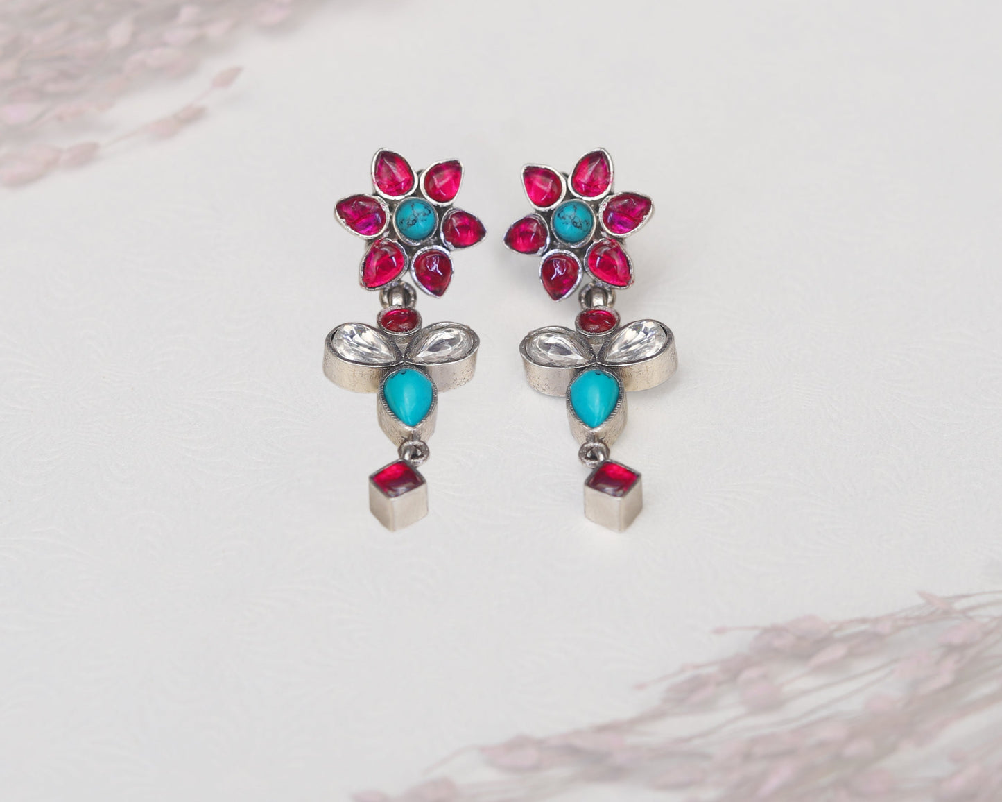 earrings sterling silver 925 multicolor Kundan stone setting
