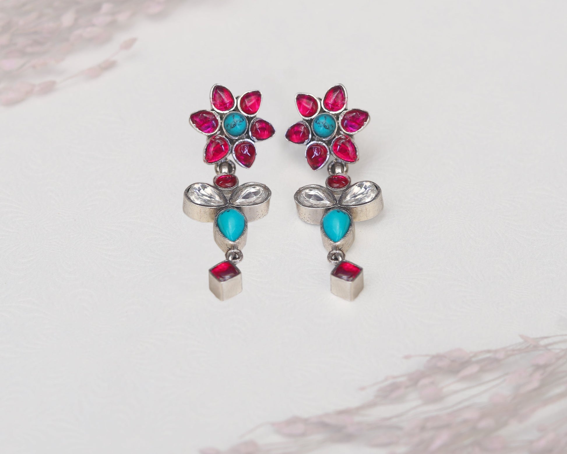 earrings sterling silver 925 multicolor Kundan stone setting