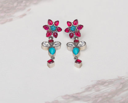 earrings sterling silver 925 multicolor Kundan stone setting