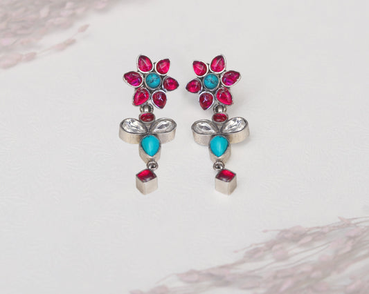 earrings sterling silver 925 multicolor Kundan stone setting