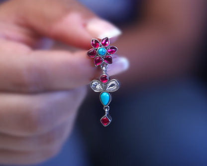sterling silver stone earrings multicolor Kundan drop design
