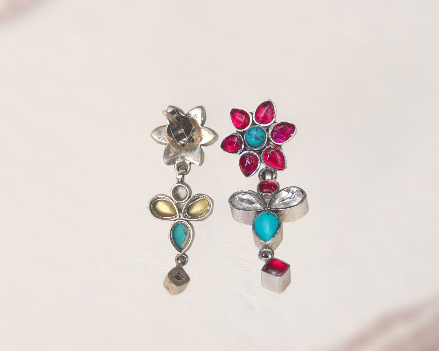sterling silver pendant earrings multicolor Kundan drop worn