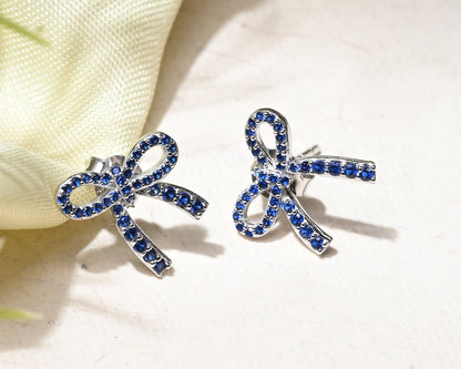 Puremoon 925 Sterling Silver Ribbon Knot Stud Earrings for Women